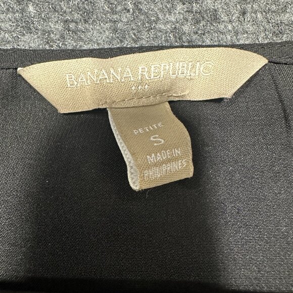 Banana Republic Blouse Womens Small Petite Black Semi Sheer V Neck Gold Detail - Picture 5 of 8